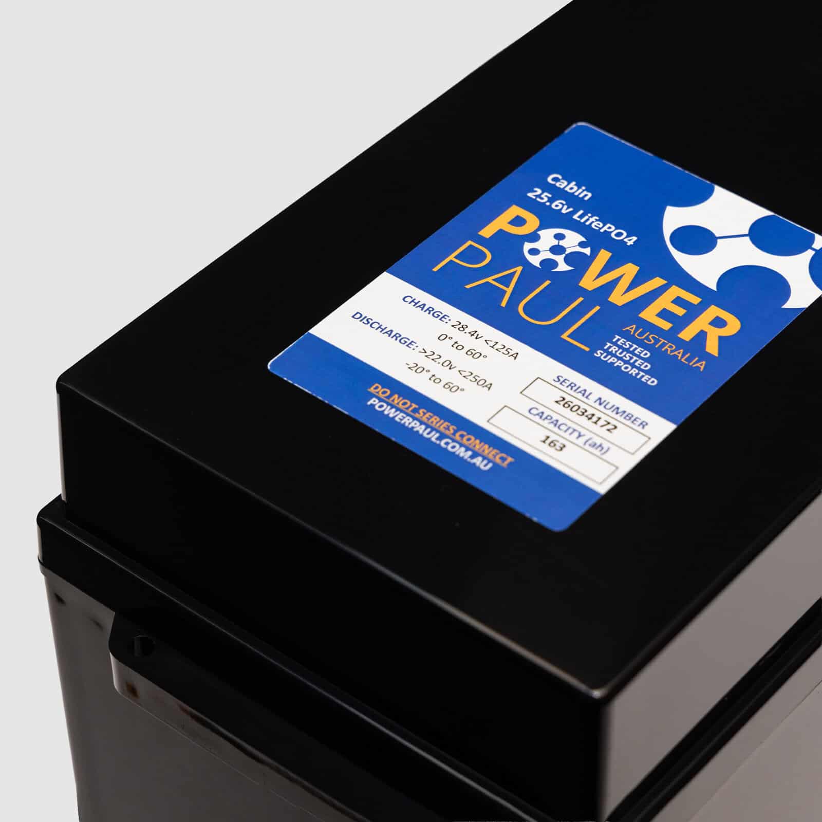 PowerPaul Cabin battery label showing 163Ah capacity